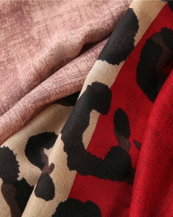 Dam Halsduk Leopard Lapptäcke Print Fransar Schal