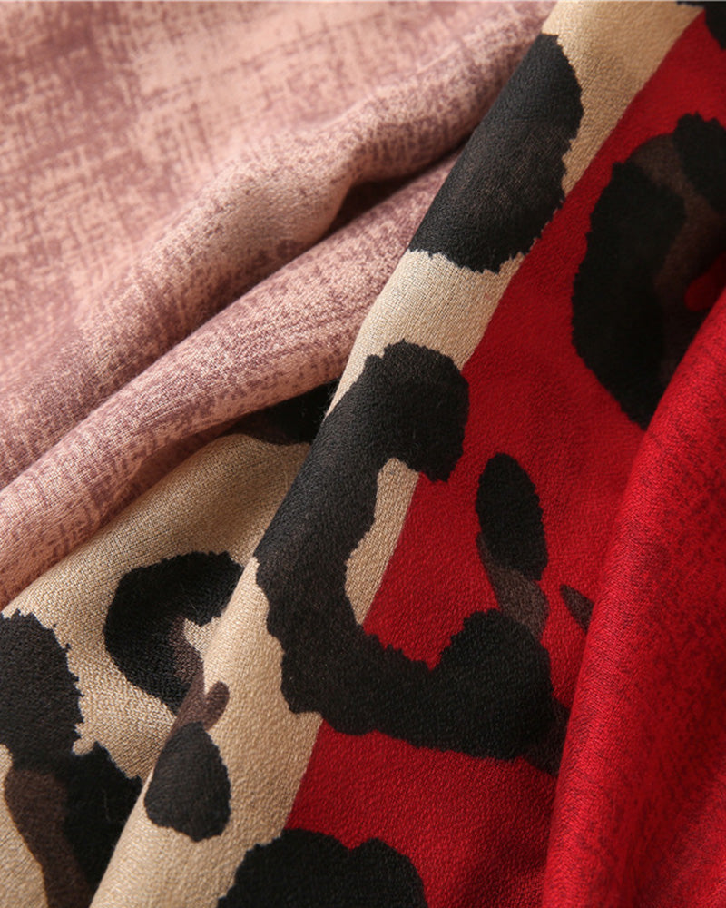 Dam Halsduk Leopard Lapptäcke Print Fransar Schal