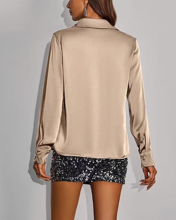 Stilfull Enfärgad Långärmad Skjorta