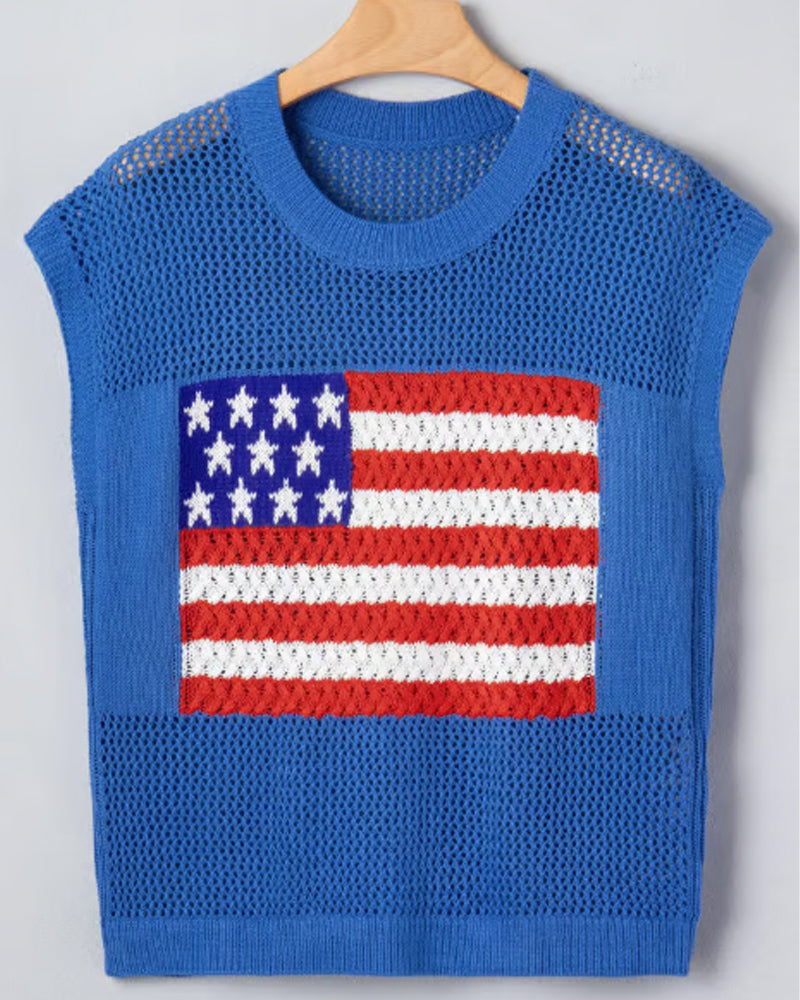 Pullover Flagga Mönster Crewneck