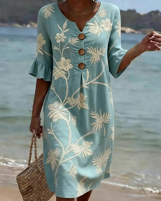 Klänning Petite V-Ringning Rynkad 3/4-Ärm