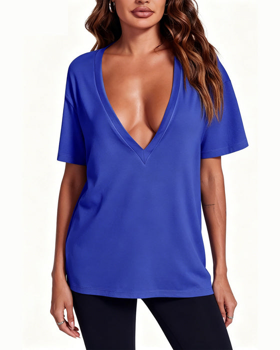 T-Shirt Dam Sexig Djup V-Hals