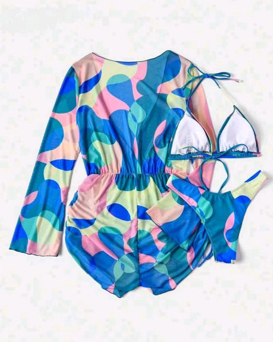 Baddräkt Överdrag Tryckt Bikini Tredelad