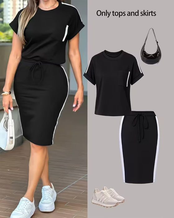 Set Randig Casual Sport Kjol