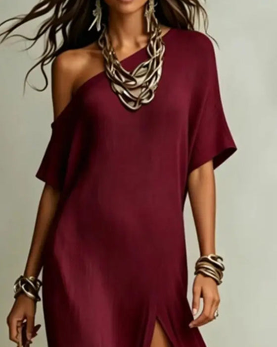 Klädning Off-Shoulder Slits Fladdermus Ärm
