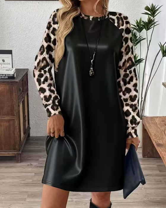 Klänning Rund-Hals Leopard Lapptäcke
