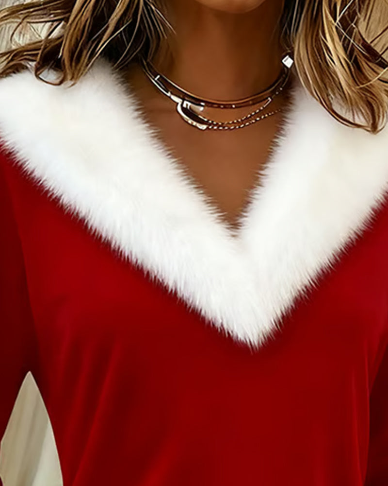 Figursydd Topp Med Stor Pälskrage Och Lapptäckesdesign