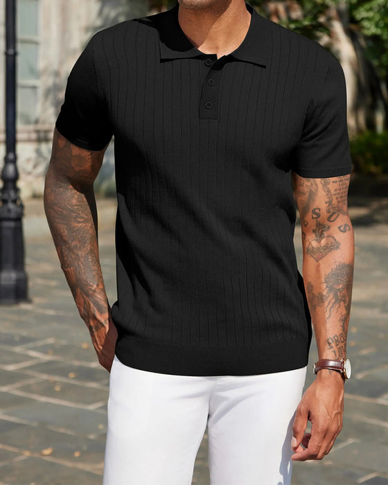 T-Shirt Ribbad Stickad Polo Krage