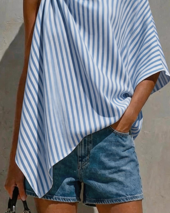 Blus Randig Lös Asymmetrisk Design