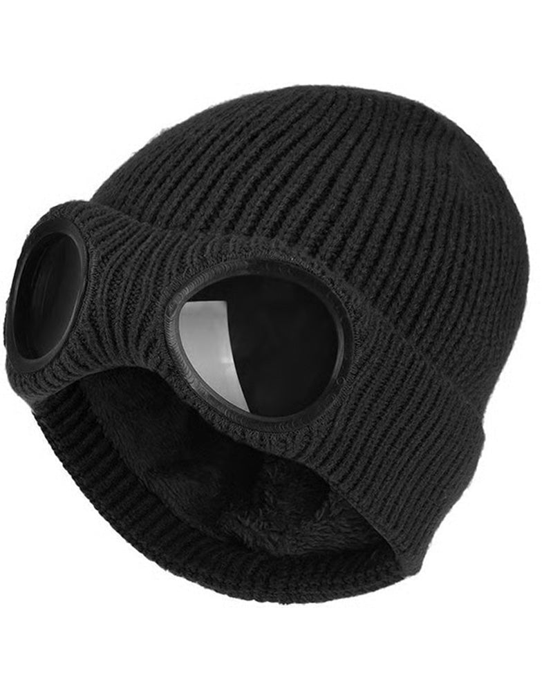 Unisex Enfärgad Goggle-lins Designad Beanie Mössa