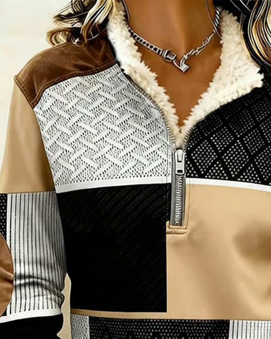 Sweatshirt Halv Dragkedja Fodrad Färgblockad