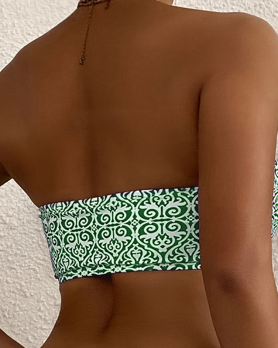 Bikini Bandeau Blommigt Tryck Tvådelad