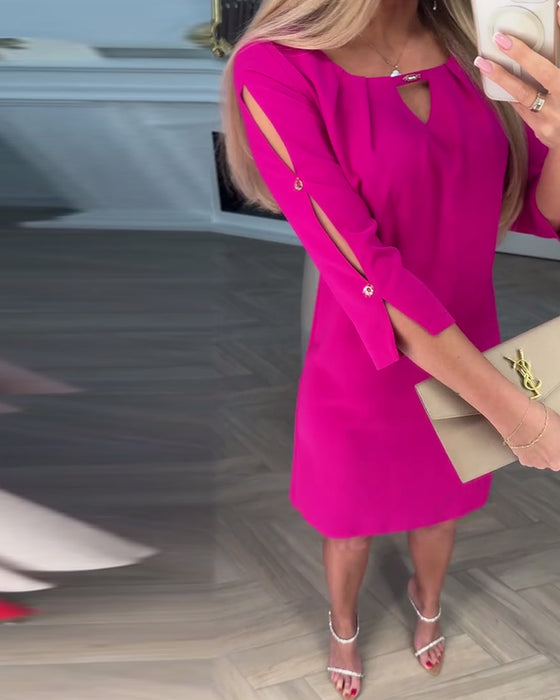 Klänning Elegant Enfärgad Ihålig Rak