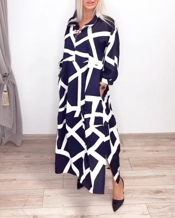 Klänning Kavajslag Lös Geometrisk Tryck