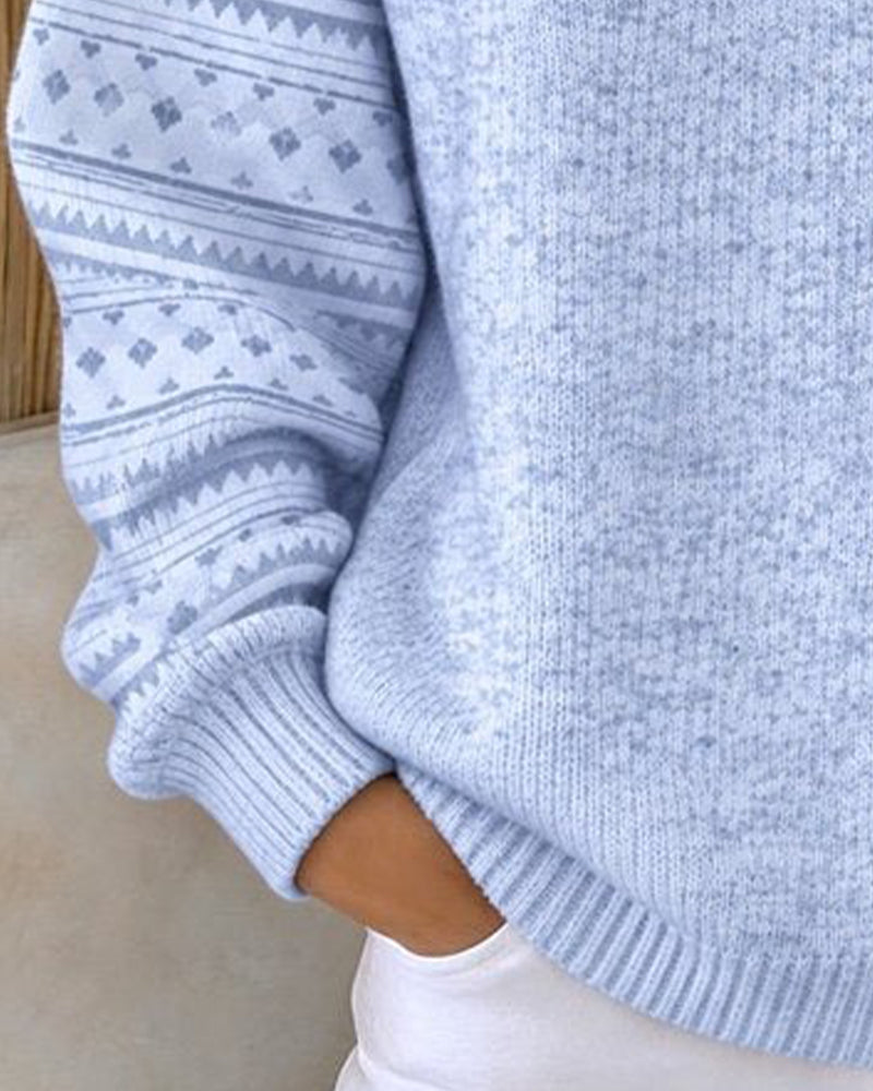 Sweatshirt Rund Halsringning Knäppt Randig Lössittande