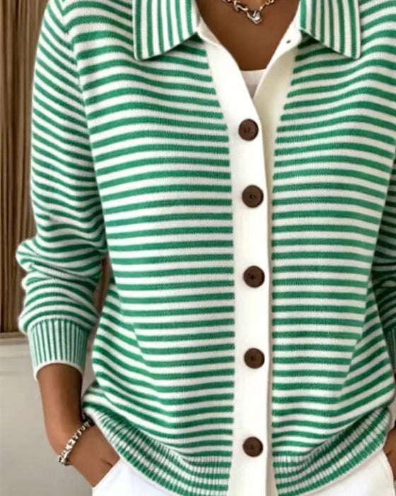 Cardigan Krage Knapp Randig