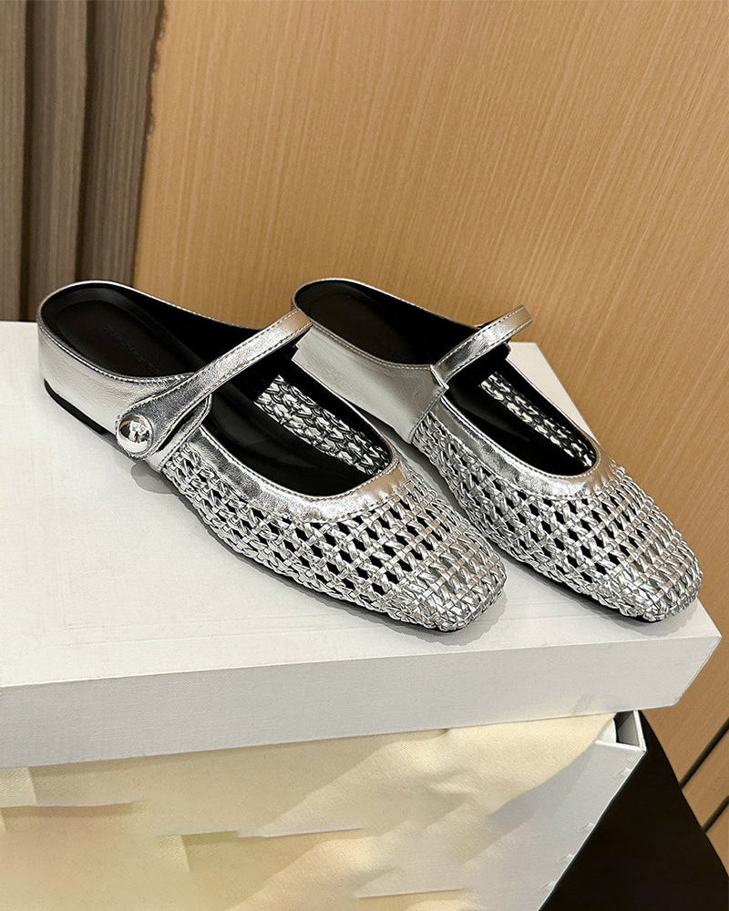 Skor Fyrkantig Tå Vävd Urholkad