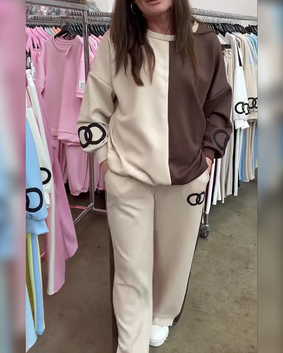 Set Kontrastfärg Casual Sweatshirt