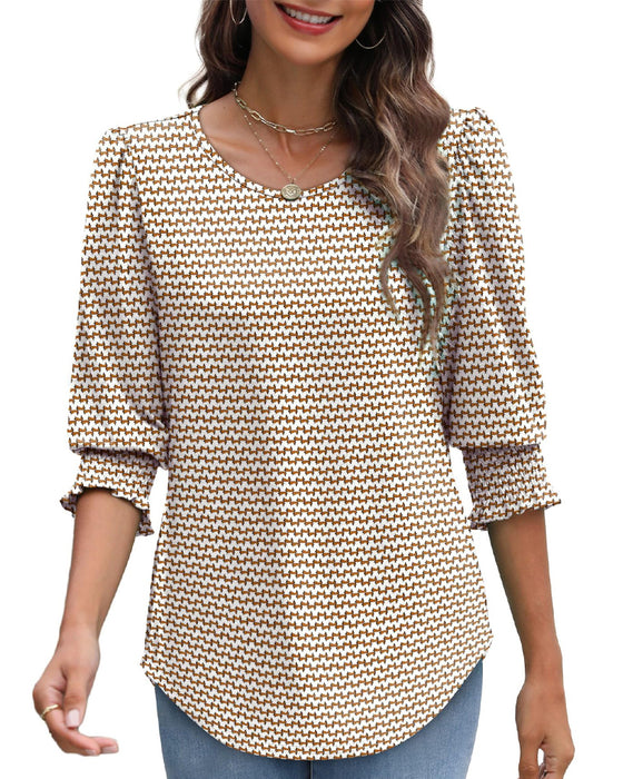 Blus Puffärm Tryckt