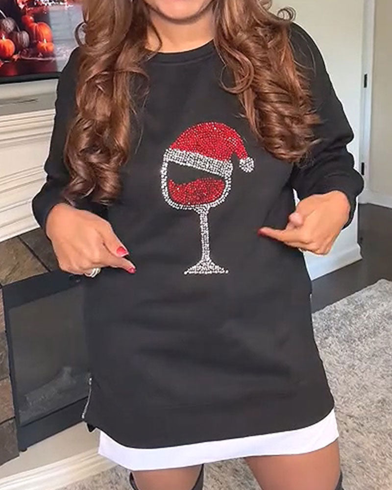 Klänning Vinglas Jul Tryck Lång Sweatshirt