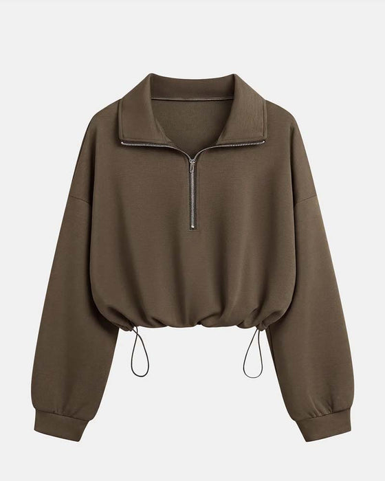 Sweatshirts Dragkedja Midja Lång Ärm