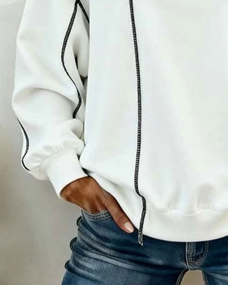 Sweatshirt Runda Halsen Oversized Färgblock
