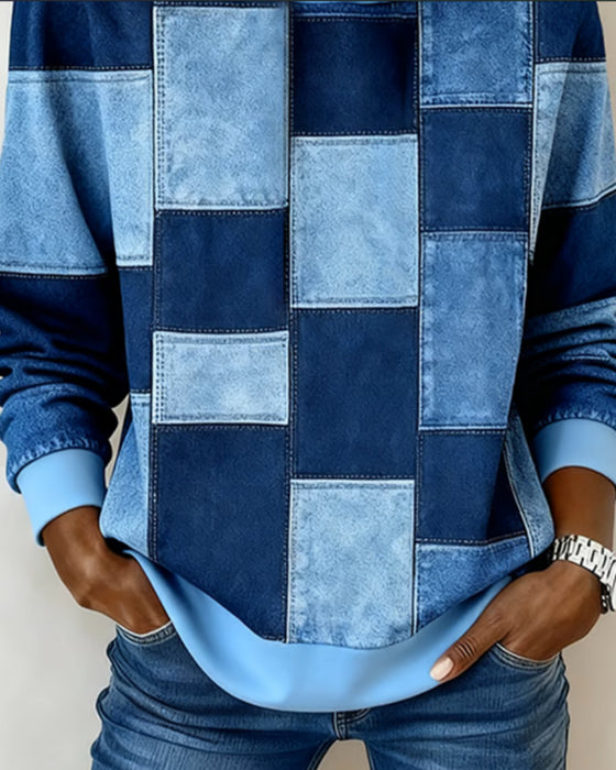 Stilren Rutmönstrad Hoodie Med Lång Ärm