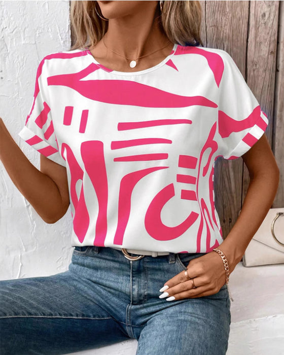 T-Shirt Rund Hals Kort Ärm Geometrisk Tryck
