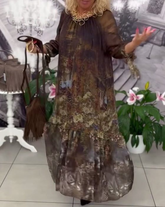 Klänning Elegant Blomtryck Lång