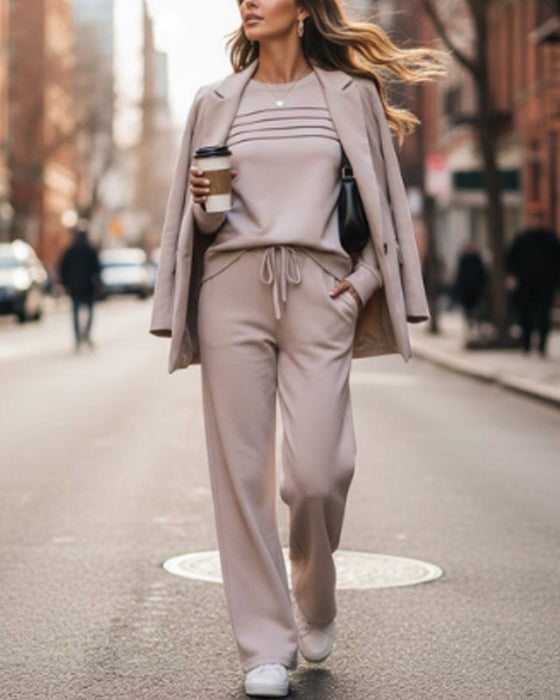 Set Dam Rundhalsad Top och Dragbandbyxor