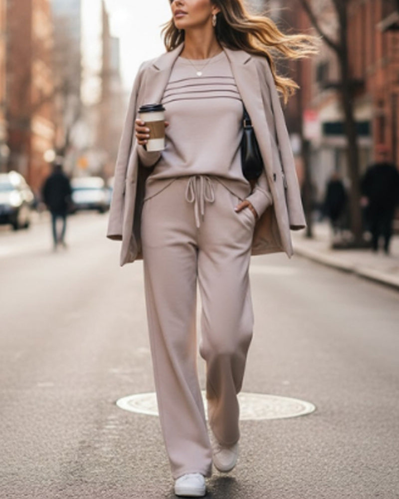 Set Dam Rundhalsad Top och Dragbandbyxor