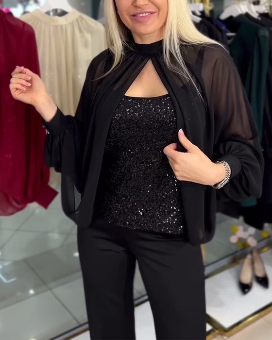 Blus statement fladdermusärmad paljett