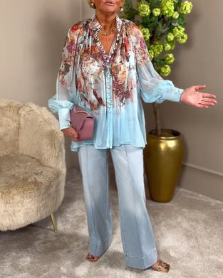 Skjorta Lanternärm Ståkrage Tryck