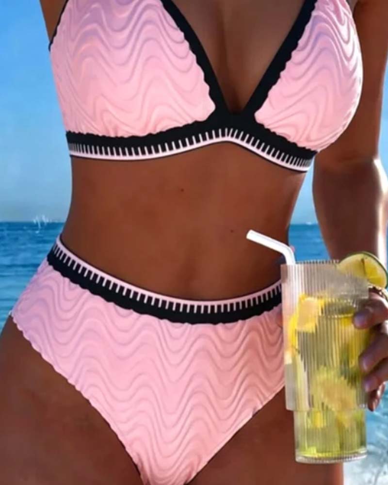Bikini Färgblock Dubbelrem Texturerad