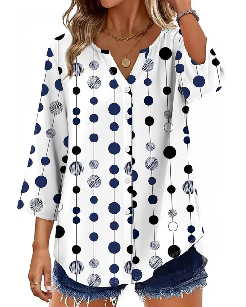 Blus Prickigt Print Loose Fit