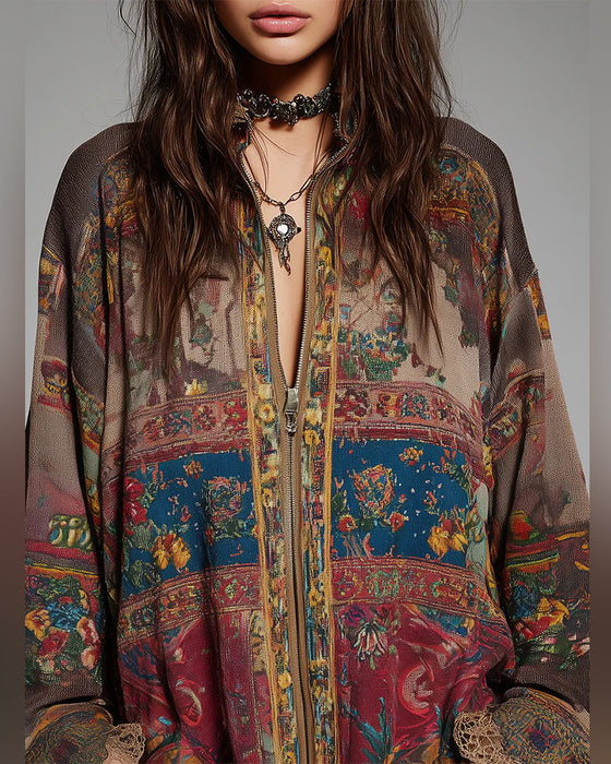 Blus Spetsinslag Blomtryck