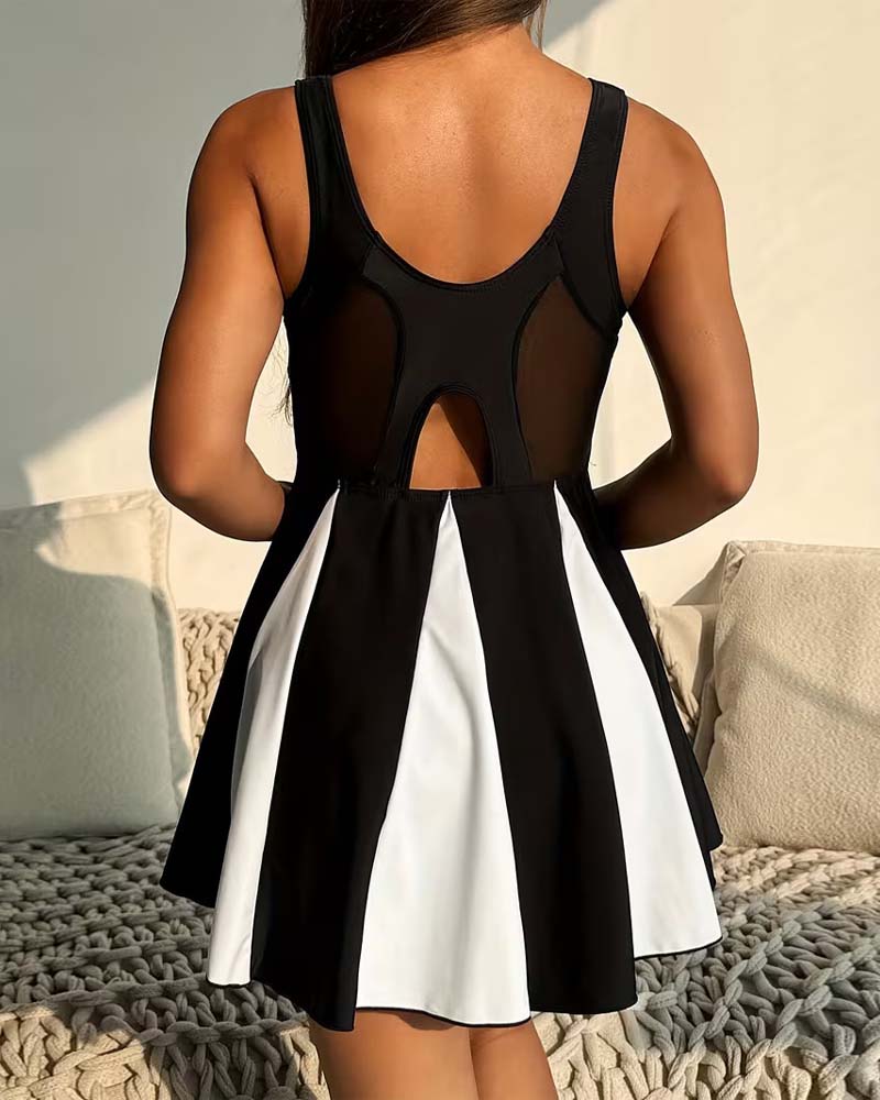 Tankini Färgblockad Ärmlös Tvådelad