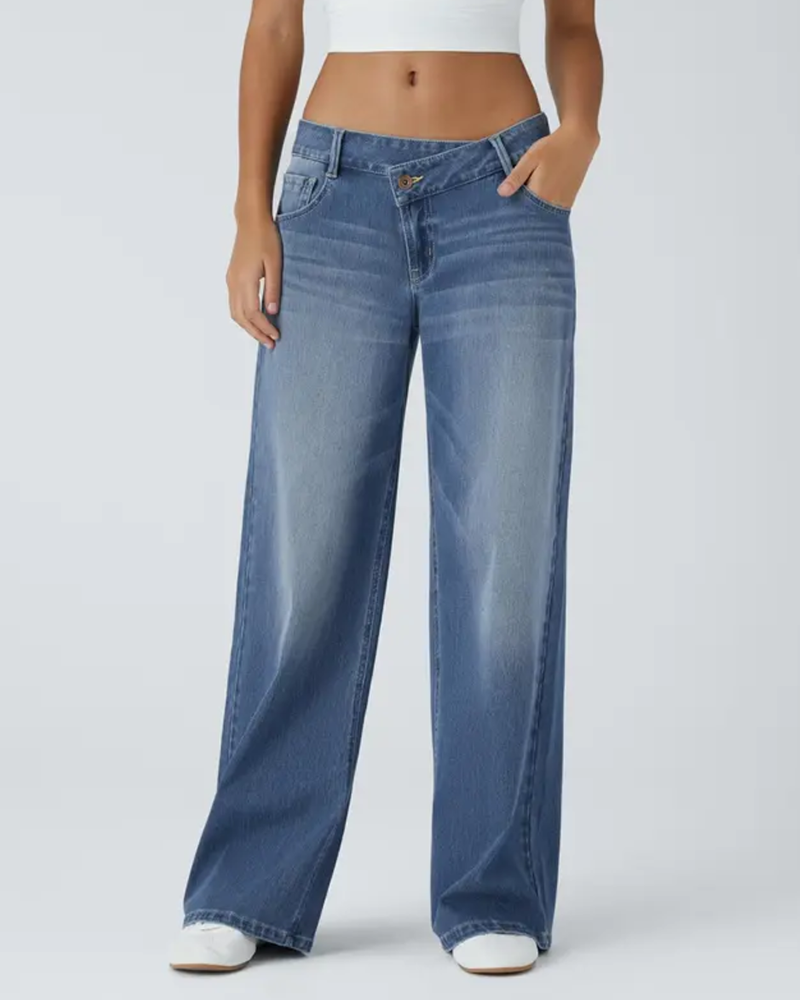 Jeans Asymmetrisk Låg Midja Vida Ben