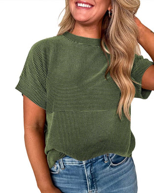 T-Shirt Randig Kort Ärm Rund Hals
