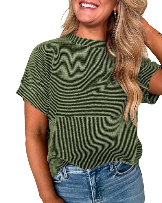 T-Shirt Randig Kort Ärm Rund Hals