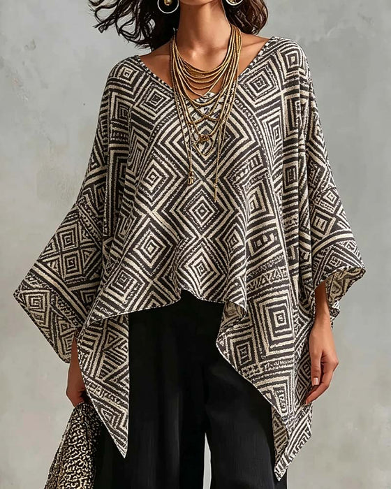 Blus Diamant Mönster Oregelbunden Casual