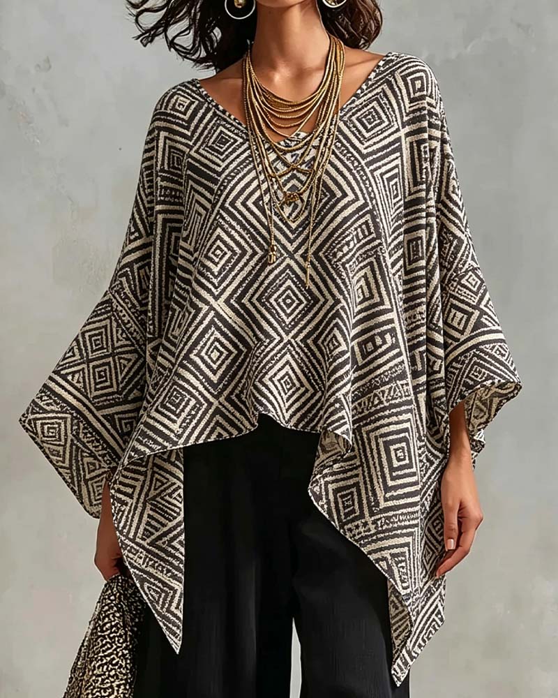 Blus Diamant Mönster Oregelbunden Casual