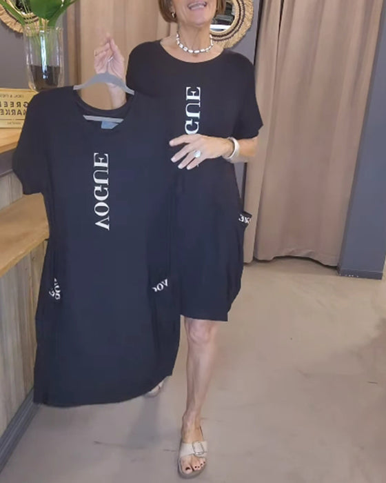 Klänning Casual Kortärmad Lös Bokstavstryck