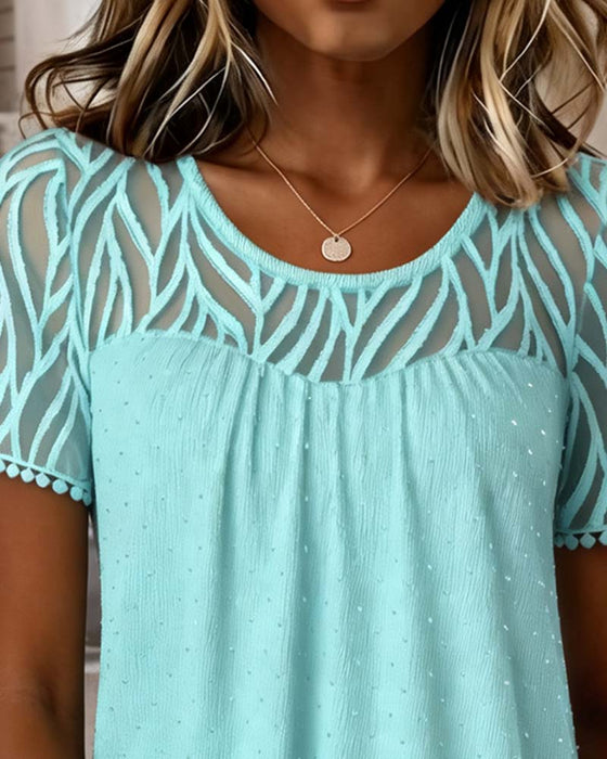 Blus Nät Patchwork Solid Färg