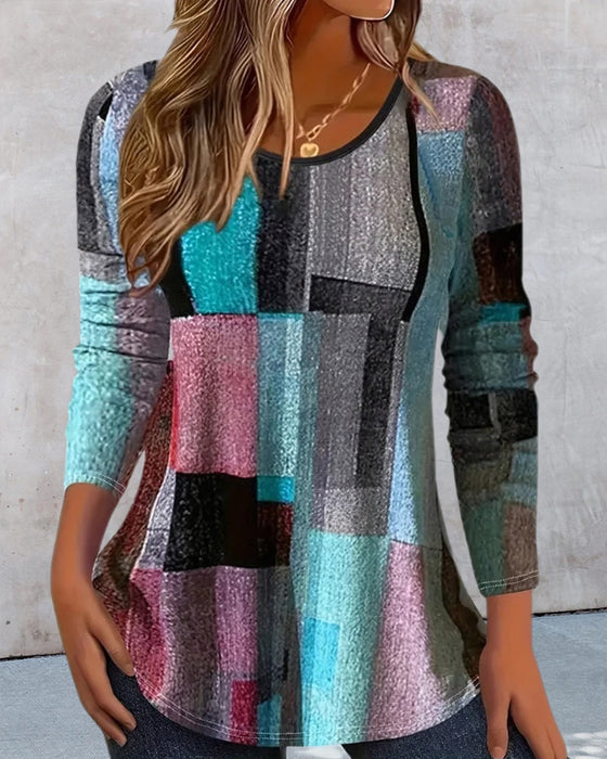 T-shirt med långärmad, avslappnad tryck och rund hals