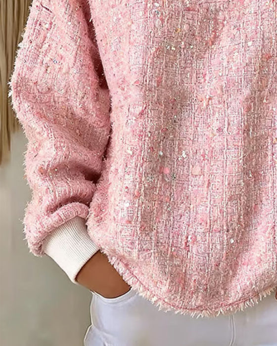 Mjukströja Tweed Henley Krage Knappning