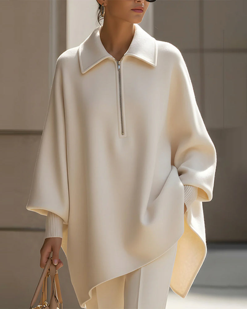 Halvdragkedja Sweatshirt med Lykthylsärmar och Krage