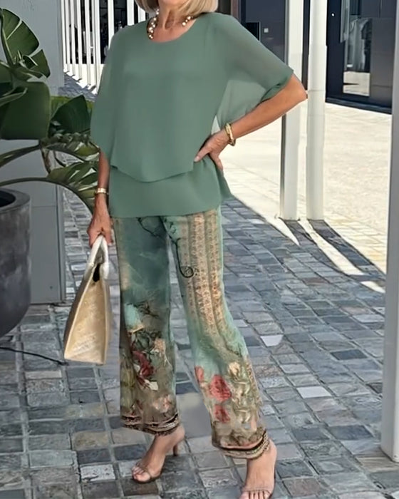 Set Fashion Tryckta Raka Byxor