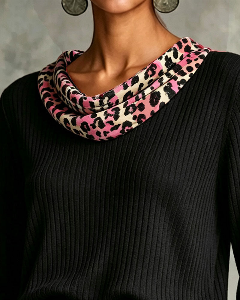 Blus Cowl Neck Leopard Tryck Avslappnad Panel