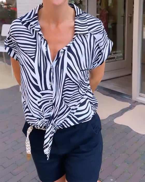 Blus Zebra Tryck Slag Kort Ärm